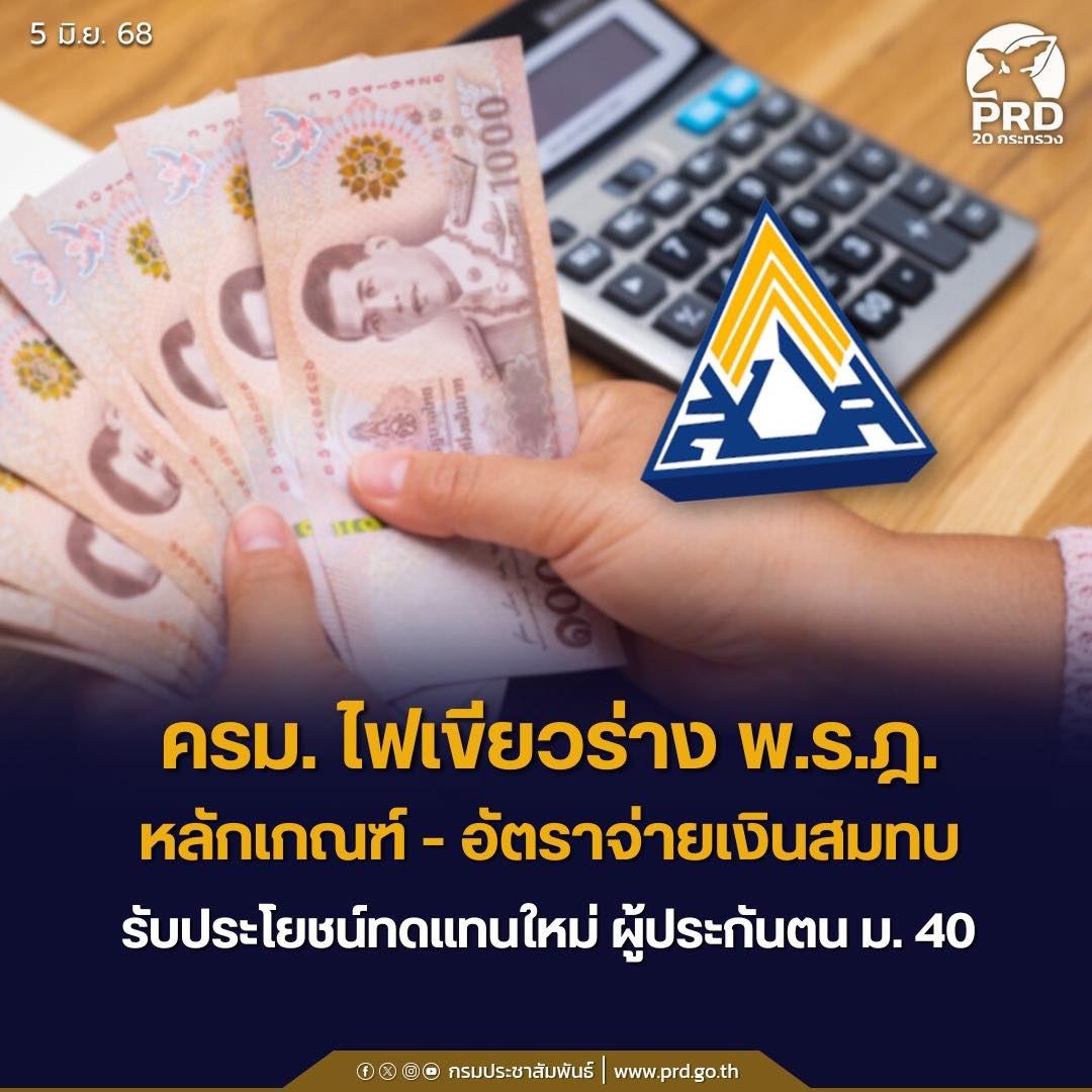 ครม. ไฟเขียวหลักการร่าง พ.ร.ฎ. หลักเกณฑ์-อัตราจ่ายเงินสมทบ รับประโยชน์ทดแทนใหม่ ผู้ประกันตน ม.40