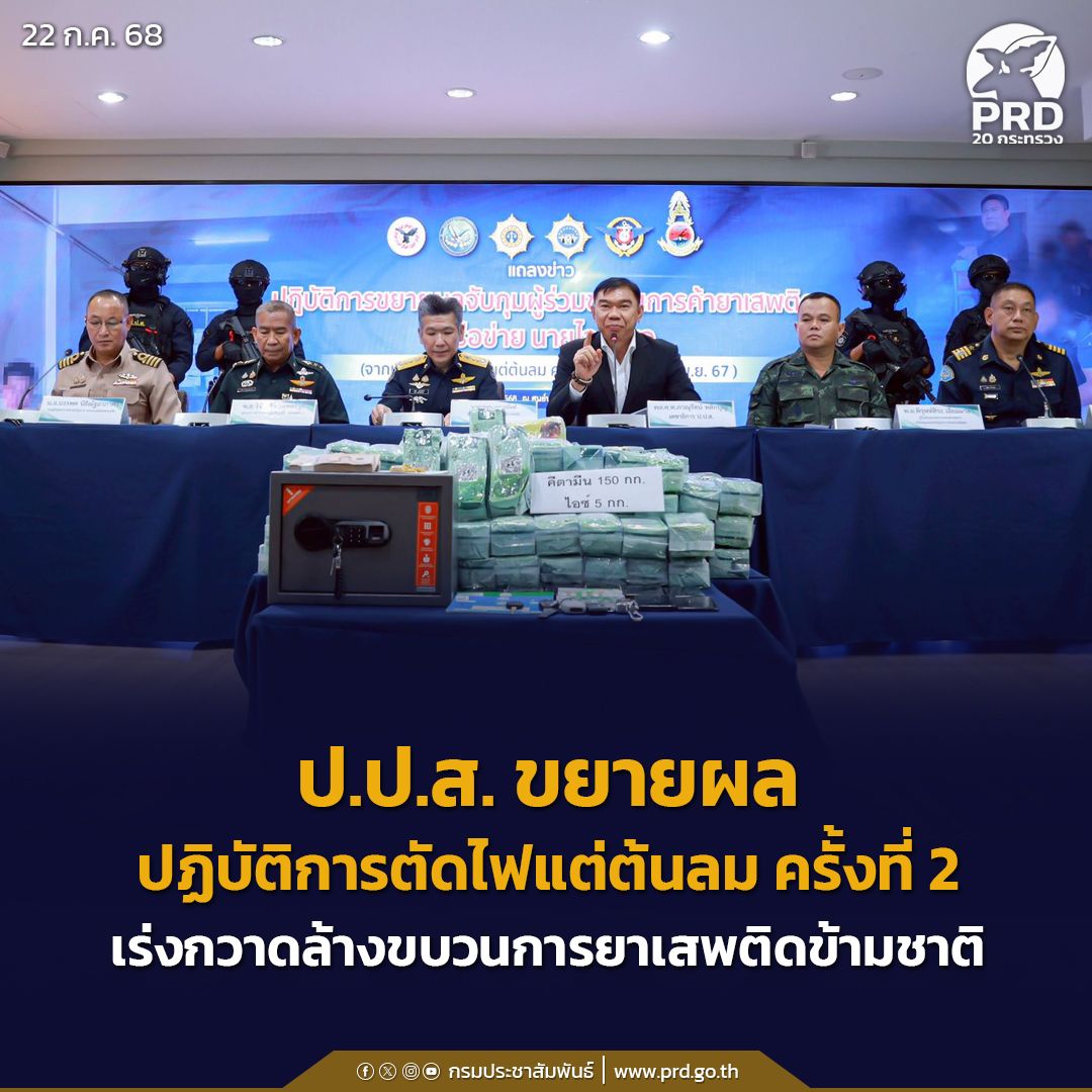 ป.ป.ส. ขยายผลปฏิบัติการตัดไฟแต่ต้นลม ครั้งที่ 2 เร่งกวาดล้างขบวนการยาเสพติดข้ามชาติ