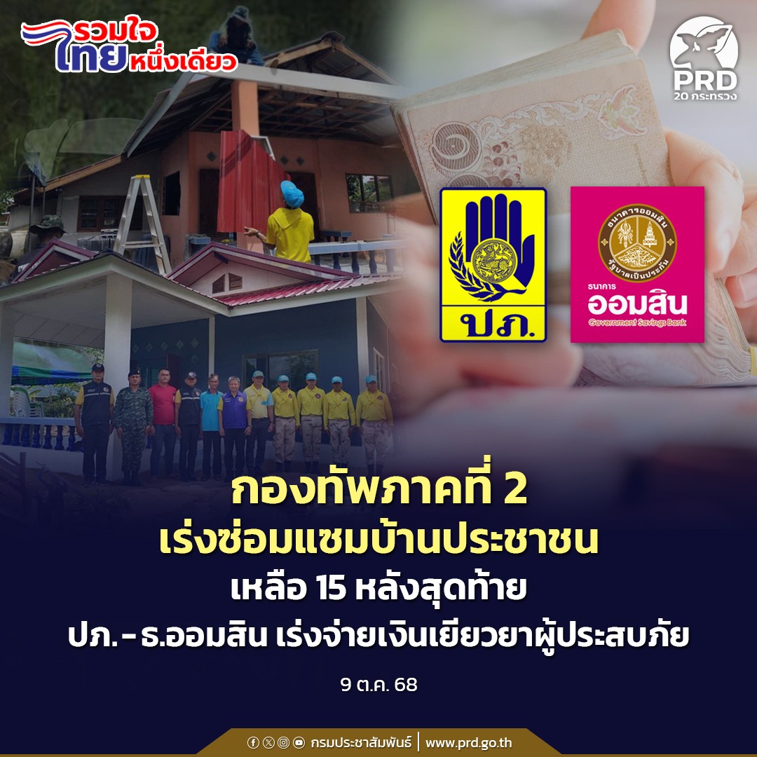 กองทัพภาคที่ 2 เร่งซ่อมแซมบ้านประชาชน เหลือเพียง 15 หลังสุดท้าย